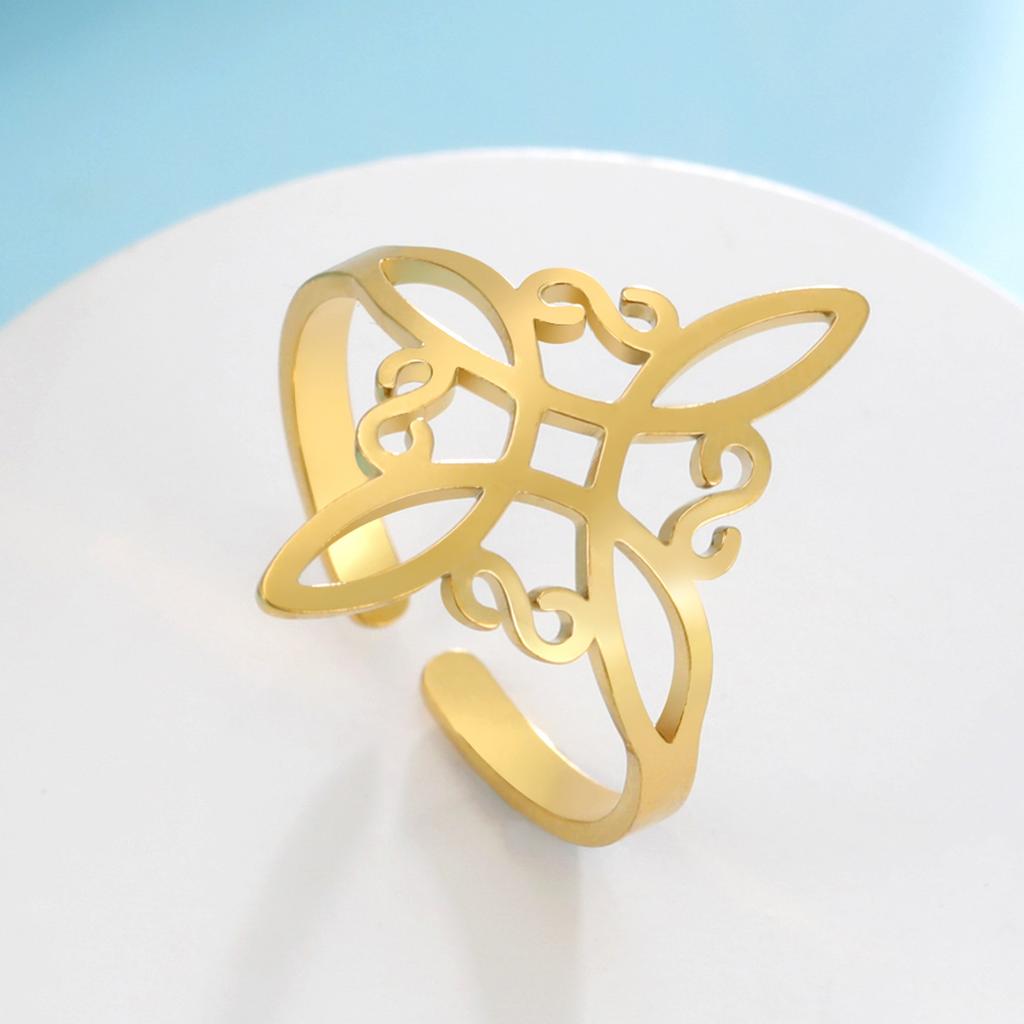 LIKGREAT Hollow Trinity Witch Knot Adjustable Ring for Women Men Stainless Steel Celtics Knot Amulet Couple Jewelry BirthdayGift
