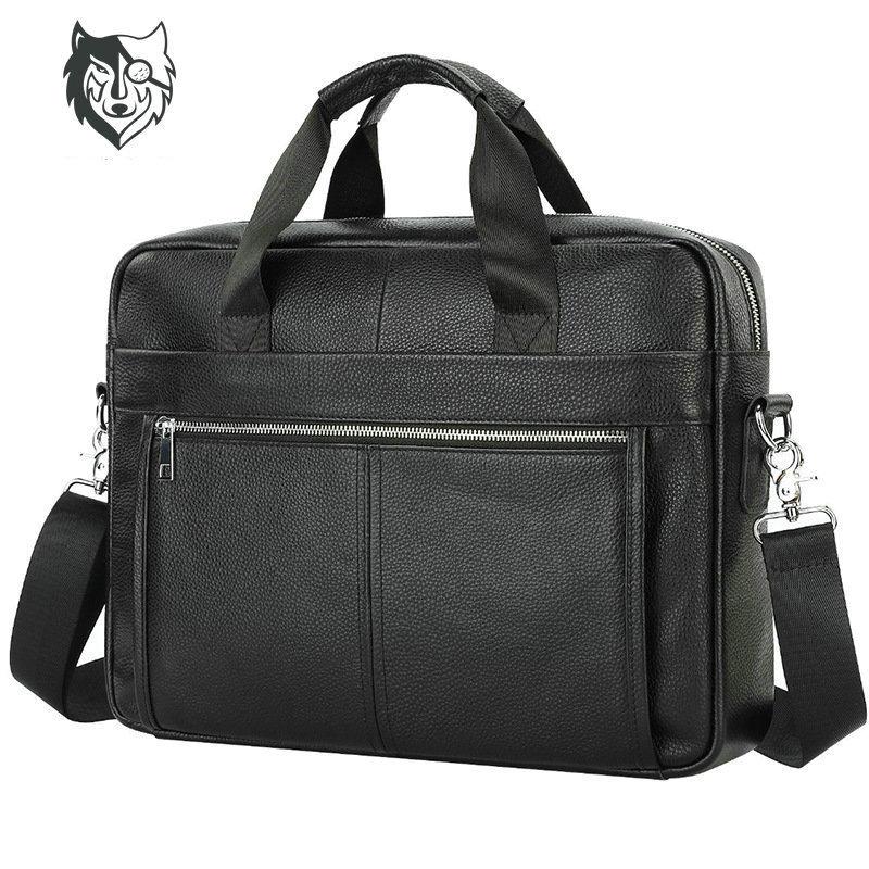 Men's Genuine Leather 15" Laptop Briefcase & Crossbody Shoulder Bag