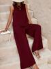 Versatile Two-Piece Set: Round Neck Sleeveless Top & Wide-Leg Pants - Casual Solid Color Ensemble