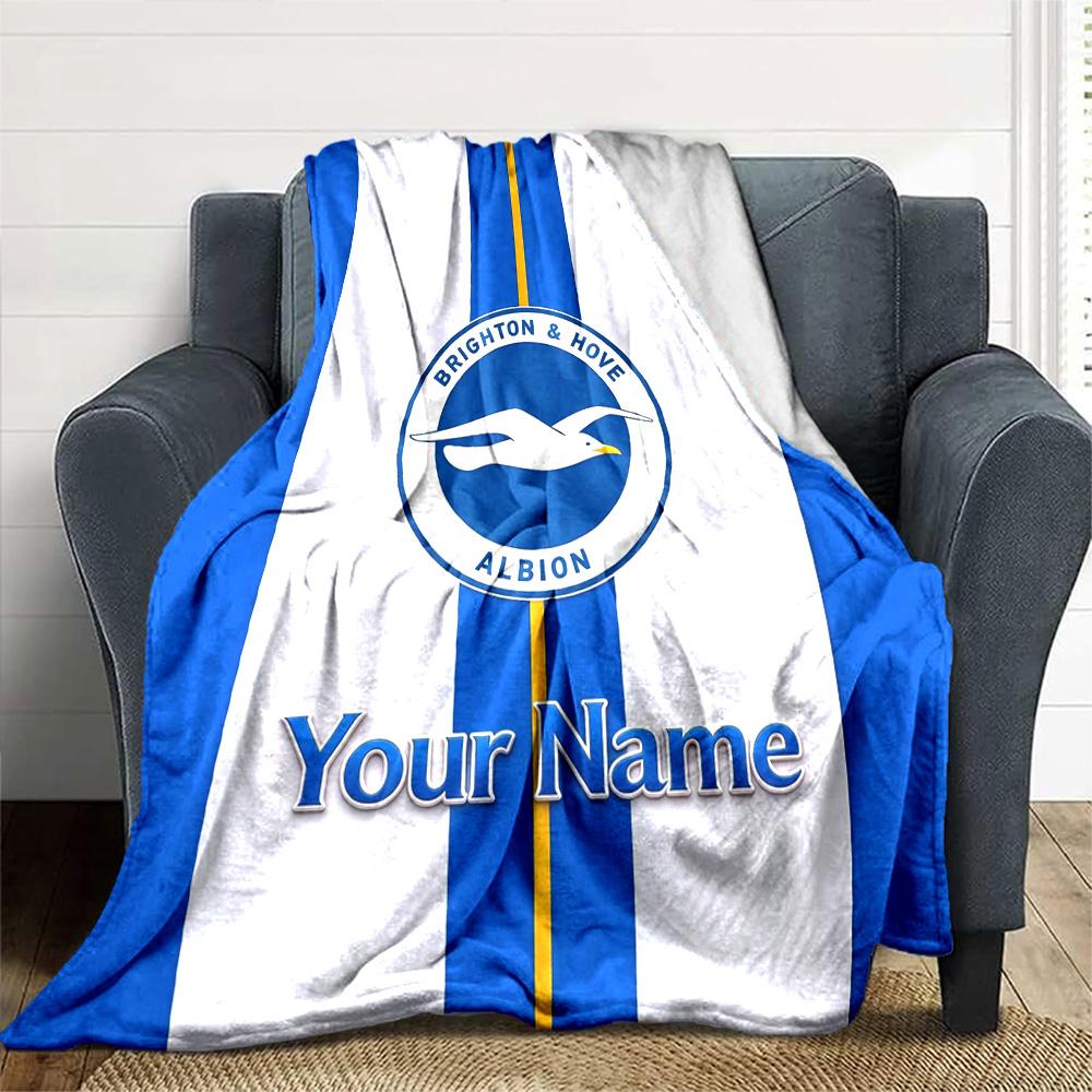 1pc Brighton & Hove Albion F.C. Blanket with Custom Name, Gift, for Men and Women, Soft Blanket, Good for Sofa Bed Couch Travel, Lightweight Flannel B