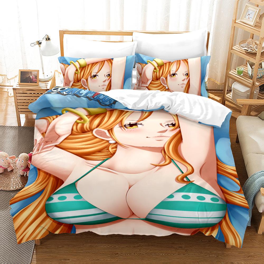 Cartoon Girl Bedding Set Home Quilt Cover Pillowcase Double Bed Full Size Bedspread Set Washable Zipper Comfortable Home Decoration