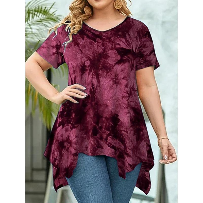 Женская мода повседневная летняя цветная блузка с принтом и V-образным вырезом с коротким рукавом и рубашками