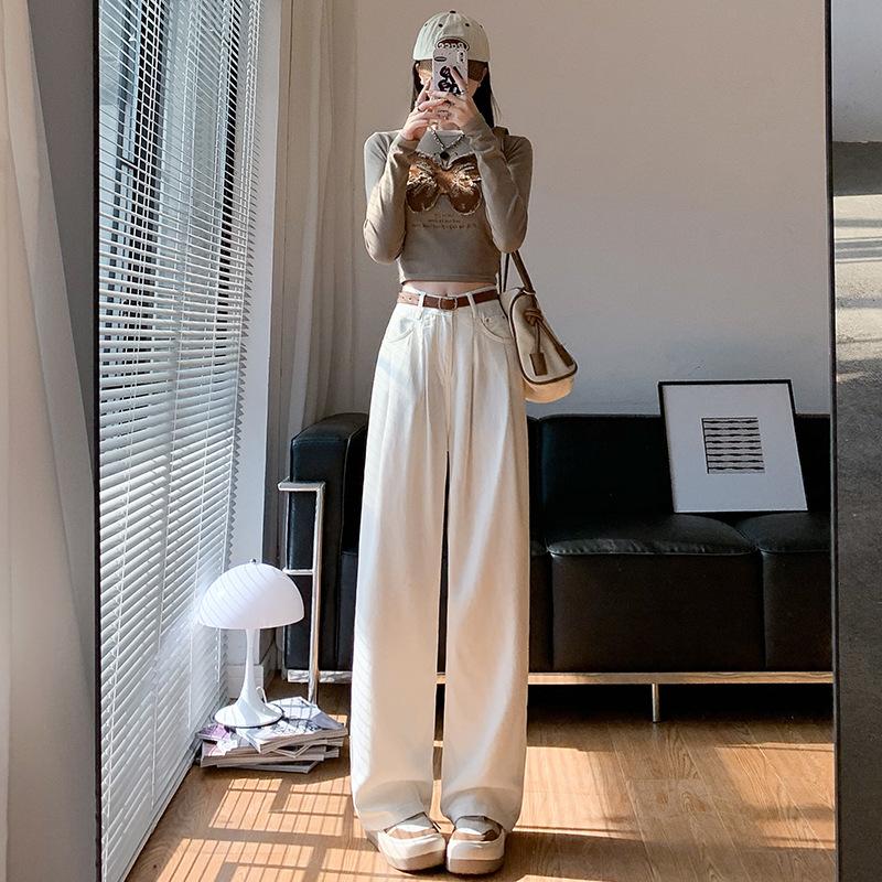 New Spring and Summer Loose Draped Wide-leg Pants High Waist Pleated Straight Jeans for Women