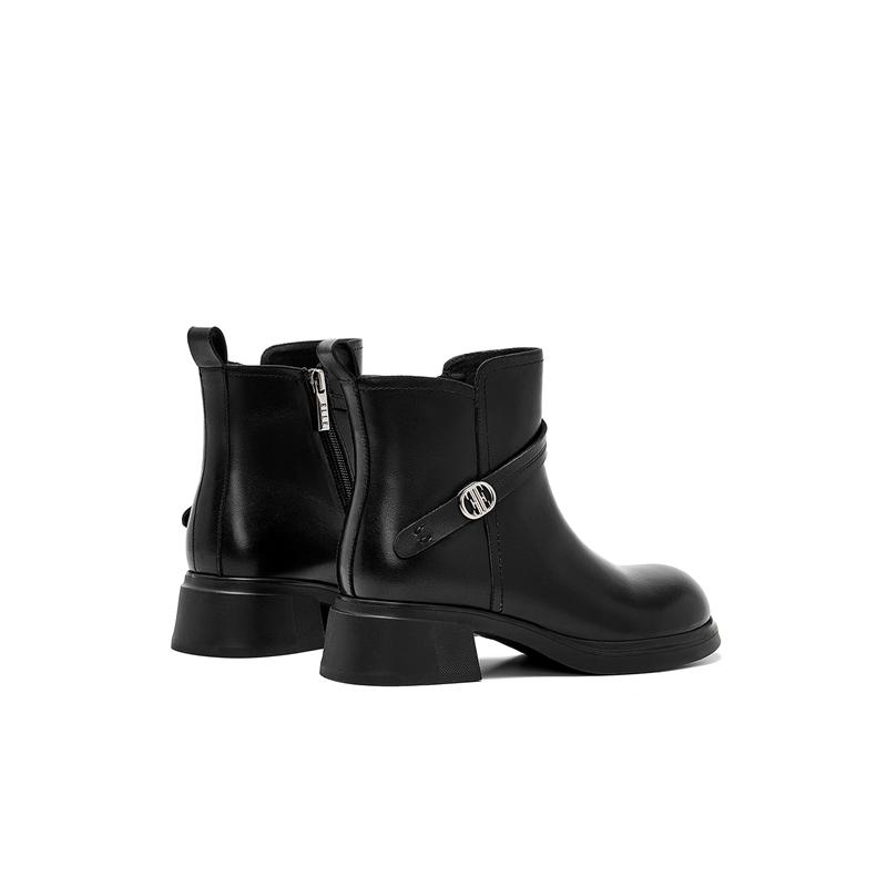 Elle Chunky Heel Martin Boots Genuine Leather Round Toe Elegant Short Boots Women boots EX254AE010