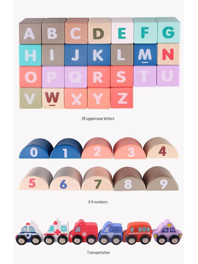 115-Piece Macaron City Wooden Building Blocks for Kids – Large Particle Educational Toy Set