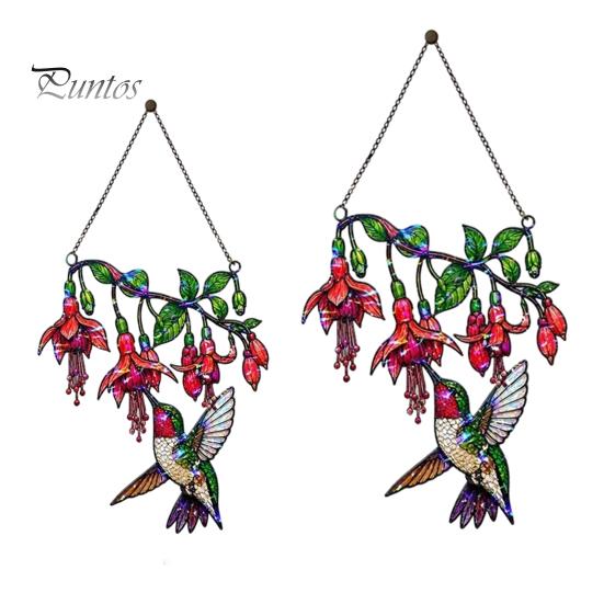 Stained Glass Style Hanging Ornament Hummingbird Window Pendant, Acrylic Suncatcher for Home Indoor Sun Catcher Garden Balcony Decoration, Colorful