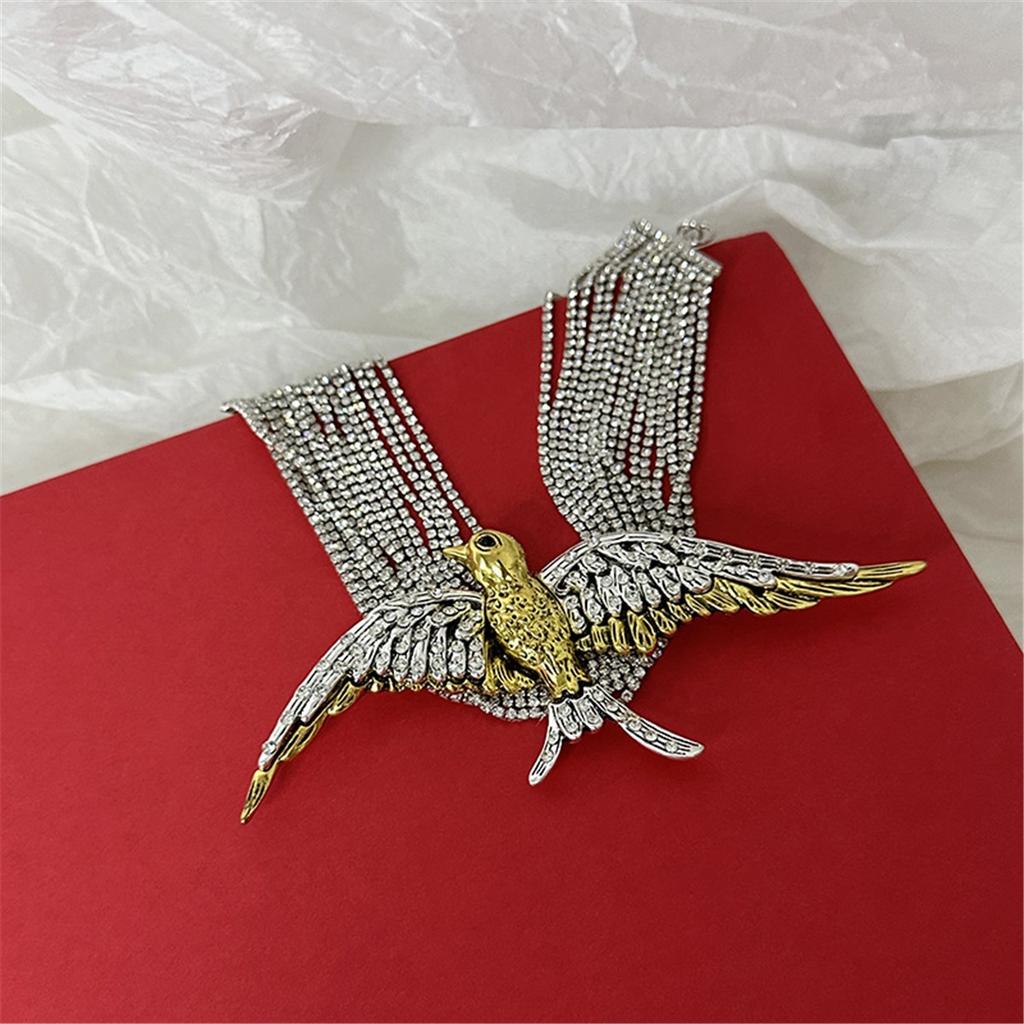 Tooxika Exaggerated Fashionable High Sense Of Multi-layer Full Diamond Chain Birds Swallow Necklace Retro Temperament Collarbone Chain