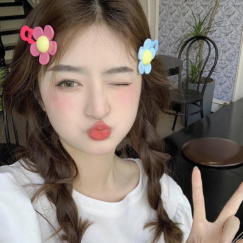 2Pcs Cute Flower Hair Clip Summer Fashion Bangs Broken Barrette For Girls No Trace Headdress Candy Color Hair Accesories