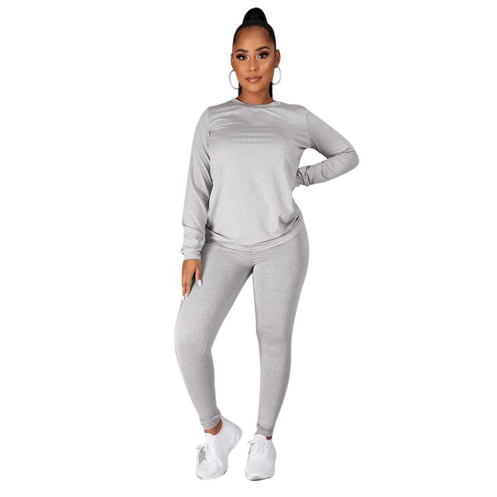 European Autumn/Winter Solid Color Hoodie and Long Pants Sportswear Set