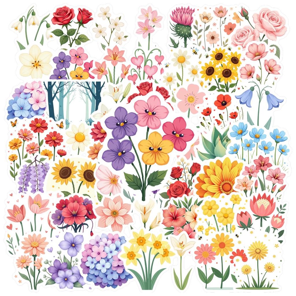 35-200pcs Sring Summer Floral Stickers Flower Natural Decorative Decals Aesthetic Stationery Stickers School Supplies