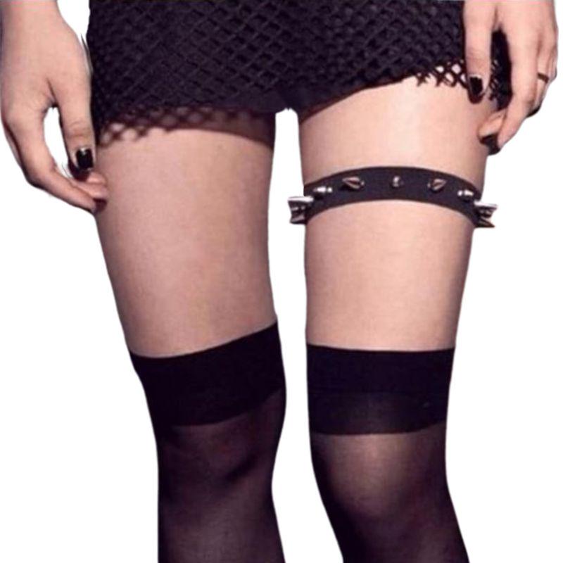 Buy Gothic Punk Sexy Faux Leather Leg Garter Belt Spiked Rivet Stud Elastic  Thigh Ring Lingerie at affordable prices — free shipping, real reviews with  photos — Joom