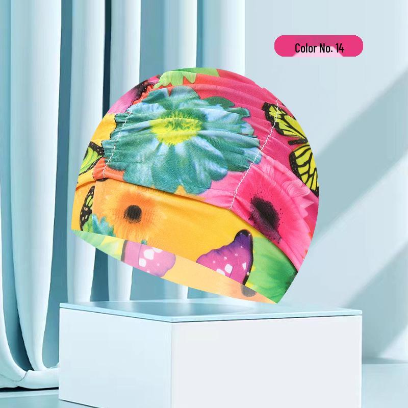 Dámská květinová plisovaná plavecká čepice nadměrné velikosti - Nepřiléhavý střih, Jednobarevná, Módní látkový design