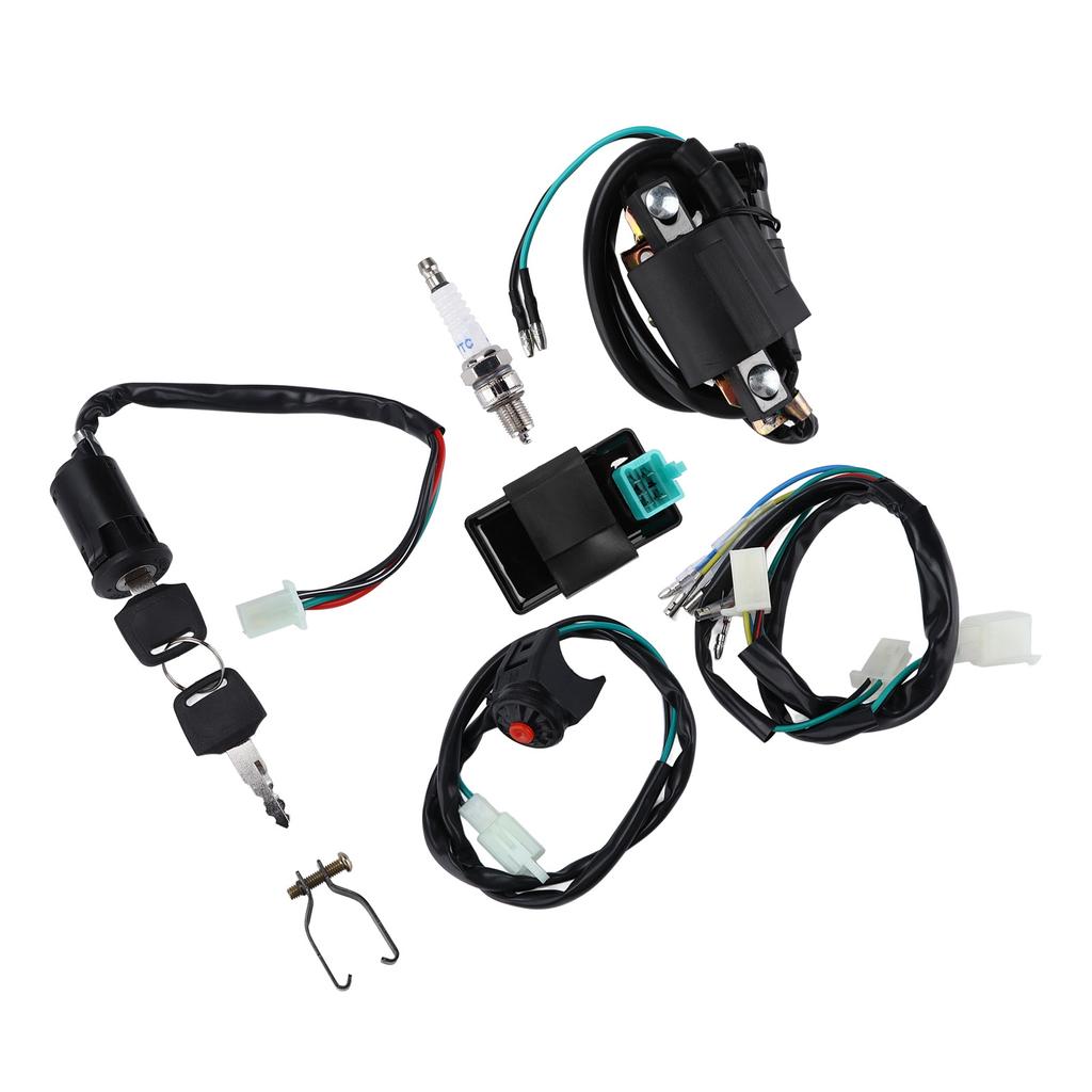 Kill Switch Ignition Coil CDI Spark Plug Wiring Harness Kit for Kick Start Dirt Pit Bike ATV 50CC