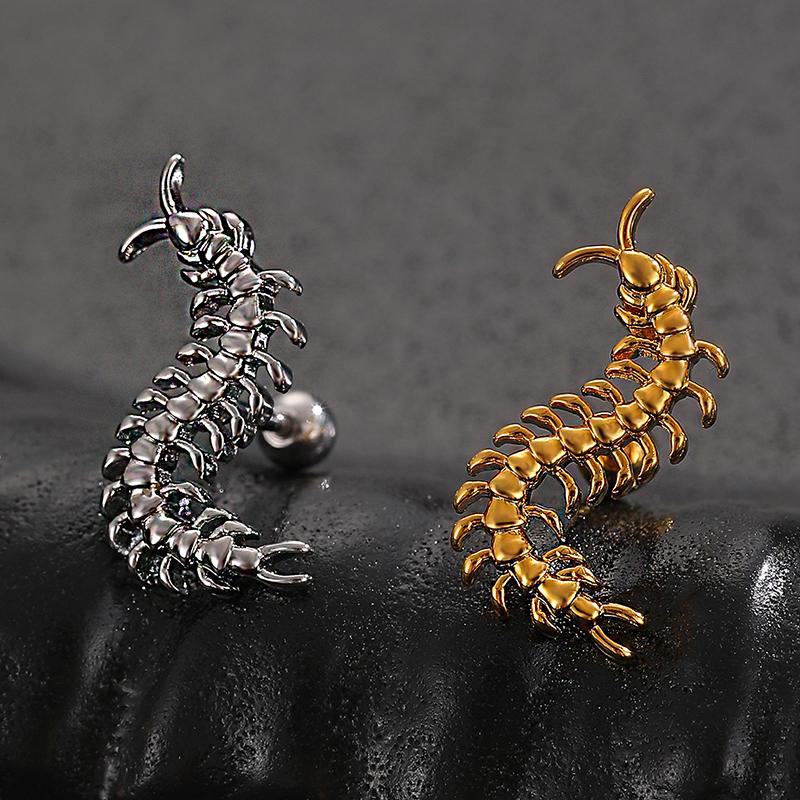 Stainless Steel Centipede Earring Punk Cartilage Spiral Waterproof Stud Earring Not Fading Hypoallergenic Piercing Jewelry