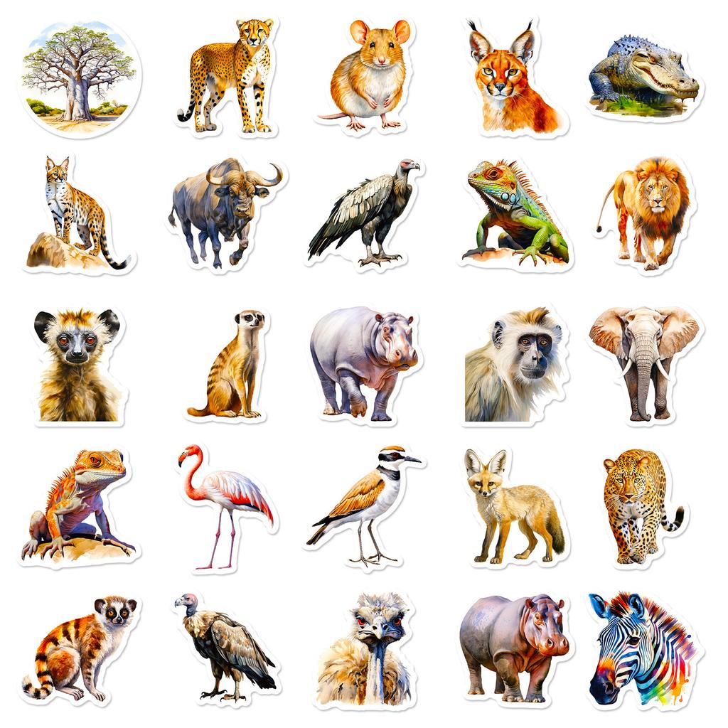 50 Realistic African Animal New Products, Personalized and Independent DIY Decorative Stickers, Waterproof Stickers, Hand Accounts