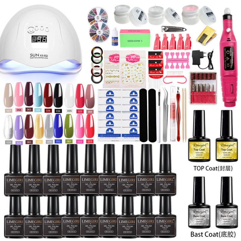 Professional Nail Lamp Kit 12 Colors Glitter Gel Polish Portable Nail Drill File Set