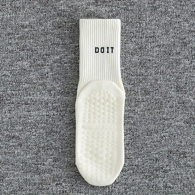 Atmungsaktive Yogasocken aus Baumwolle bis zur Mitte der Wade, einfarbig, gestreift, rutschfeste Sportsocken, Pilatessocken, Tanz-Fitness-Trainingssocken