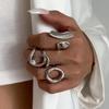 Hiphop Punk Exaggerated Asymmetrical Ring Set for Women Men Fashion Minimalist Geometric Hollow Round Unique Design Ring Jewelry