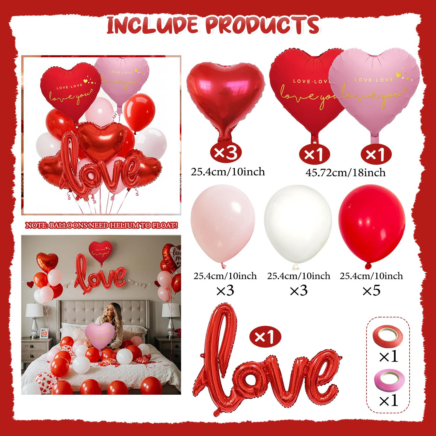 Red Pink Love Printed Balloon Set Loveyou Printed Love Balloon for Proposal, Wedding, Birthday, Anniversary, Romantic Decoration Other