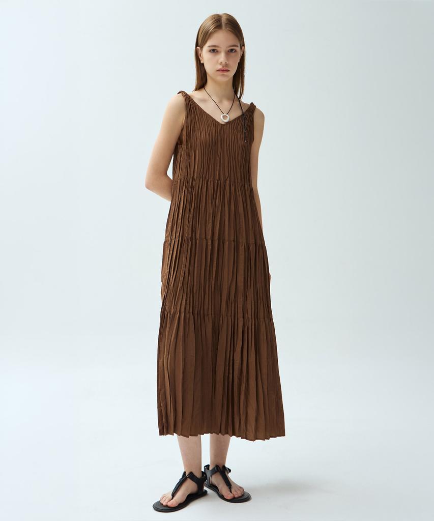 Waiowai Crease Tiered Slip Pleated Dress_3Colors