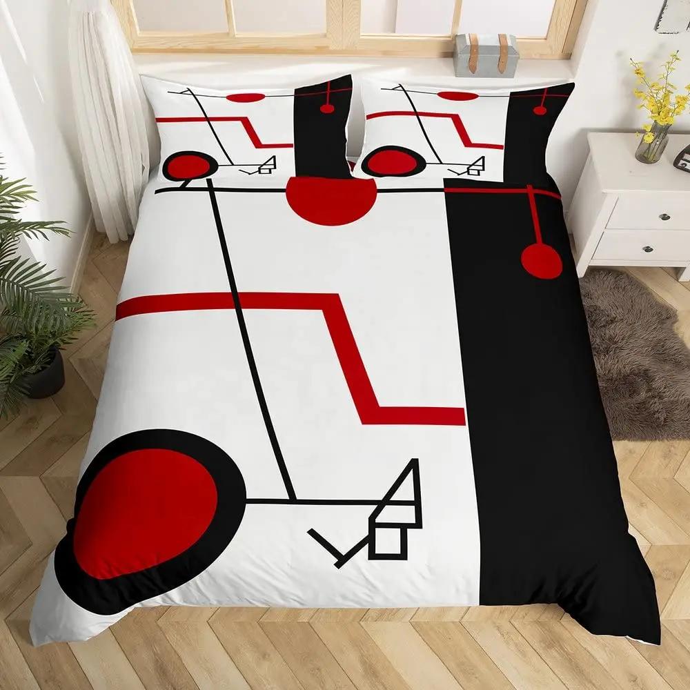 3D Circle Line Geometry Duvet Cover Polyester Queen King Size Quilt Cover With Pillowcase For Kids Teens Home Bedroom Decor Gift