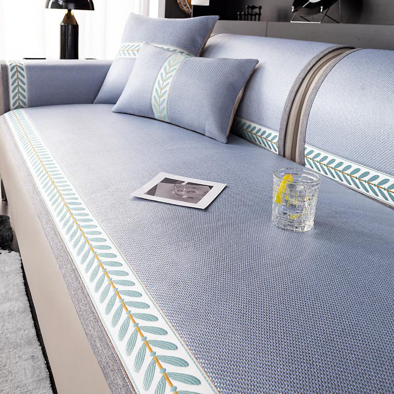 Sofa Cushion Summer Rattan Mat Mat Seat Cushion Wormwood Ice Silk Non-Slip Leather Sofa Cover Cover Summer Ice Cushion