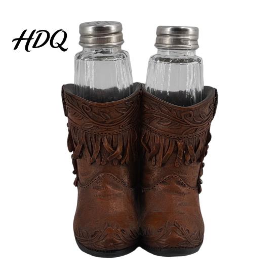 Glass Salt And Pepper Dispenser Western Cowboy Boot Resin Shaker Set Creative Boots Spice Shaped Condiment Bottles Rustic Table Kitchen Tabletop