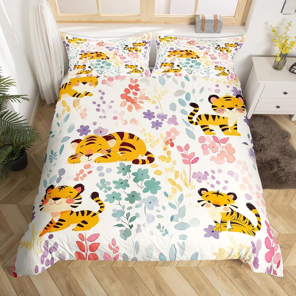 Comforter Tiger And Flowers S For Teens Queen Lightweight S Woodland Wildlife Romantic Bedding Set Bedroom Decor