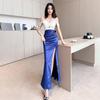 Sexy dress women's new temperament soft color matching off-the-shoulder suspender evening dress women