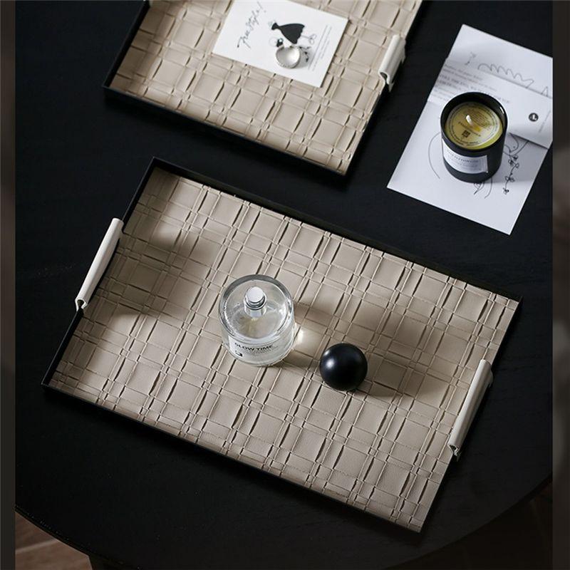 AEE4-Woven Storage Tray Iron Jewelry Desktop Storage Tray Cosmetic Key Jewelry Tray Metal Decorative Tray