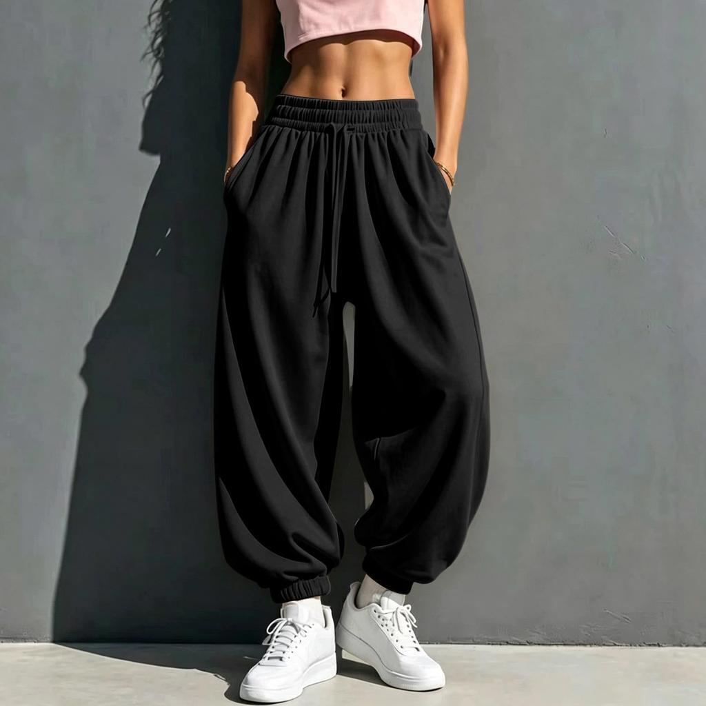 Women's High-Waist Casual Color Sweatpants with Pockets for and Workout