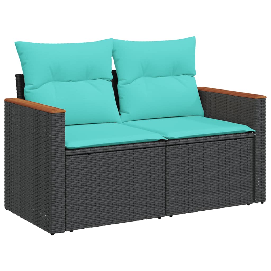 4 Piece Garden Sofa Set with Cushions Black Poly Rattan