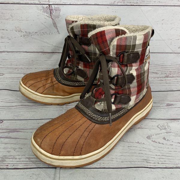 

Canada Sorel Waterproof Leather Snow Boots Brown × Red Check 25.0 Women s Waterproof Insulated(USED)