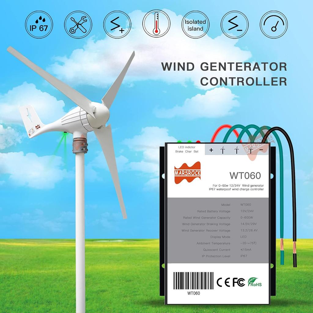 400Watt 500Watt 600Watt Wind Turbine Generator Controller IP67 Waterproof 12V/24V Automatic Controller AC to DC
