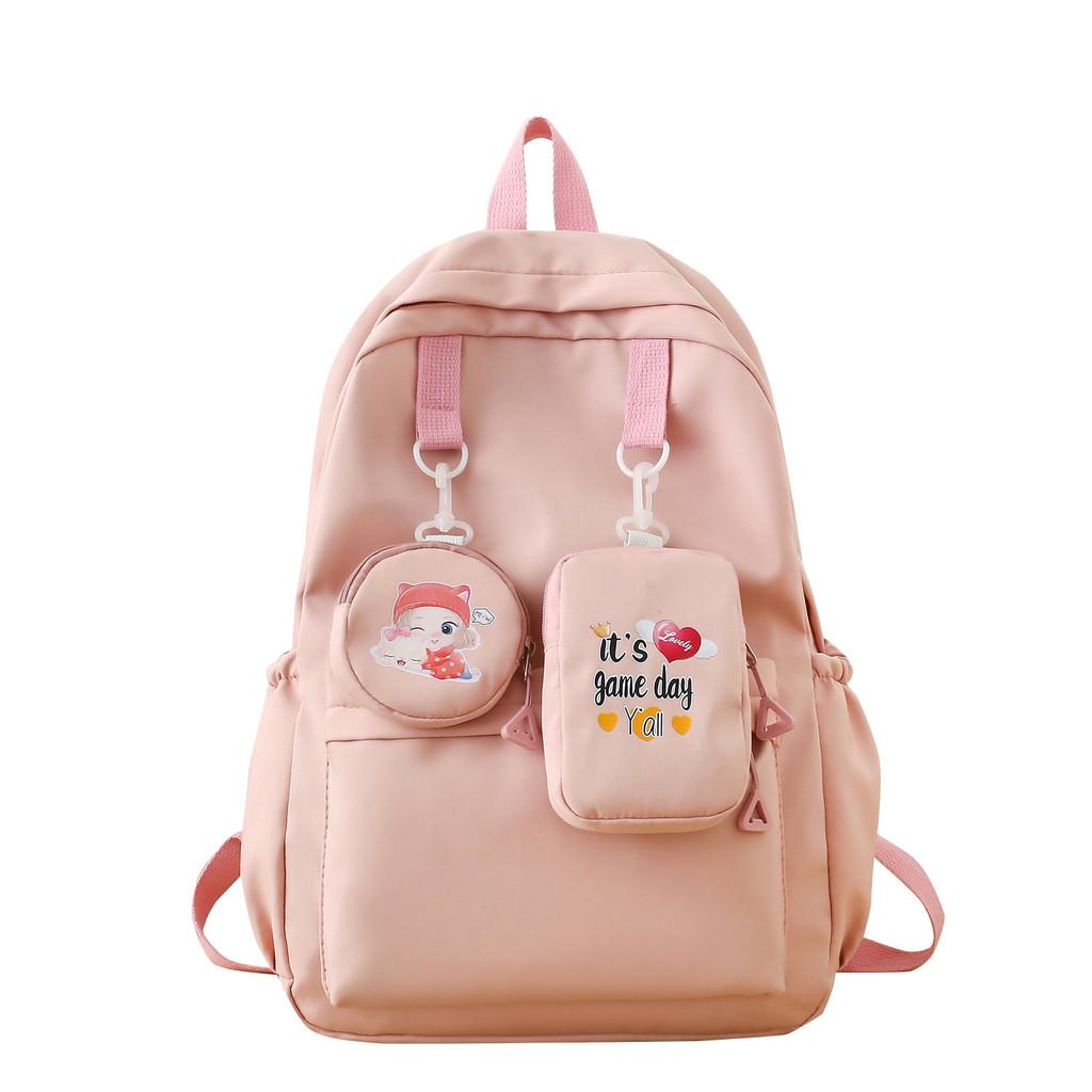 Girl Oxford Print Backpack Breathable Laptop Compartment School Students Use