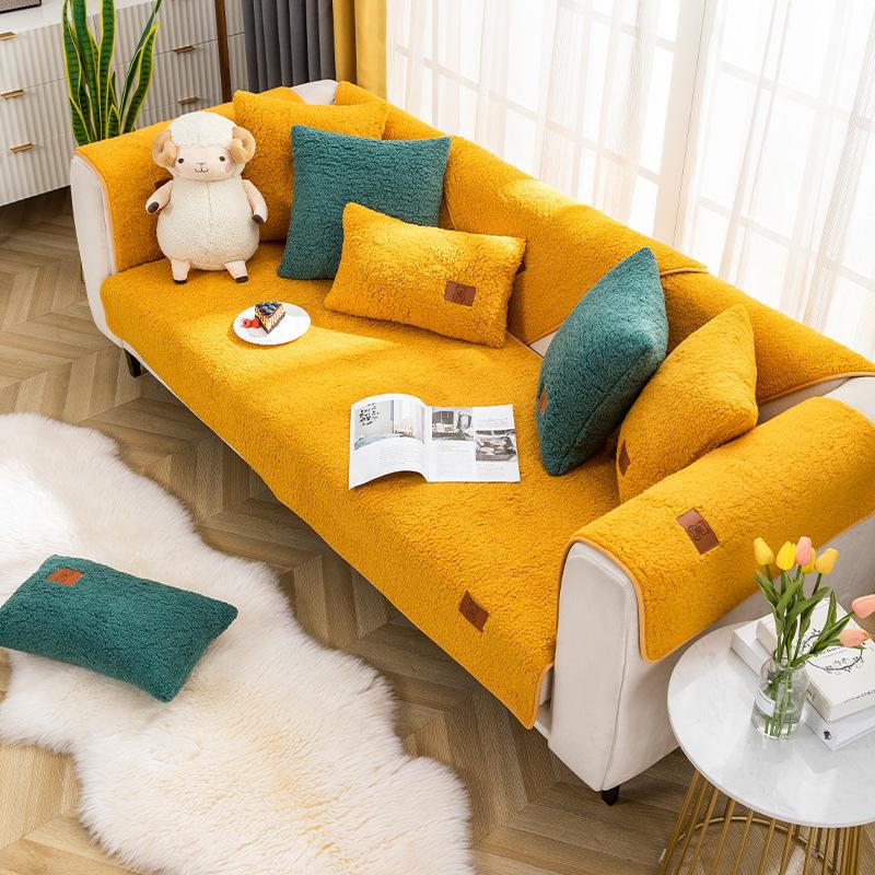 Winter Thickening Lambswool Sofa Cushion Non-Slip Simple Cute Fabric Seat Cover Pillow for Cozy Home