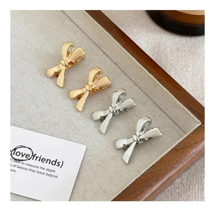 2pcs Sweet Cool Silver Metal Bow Hairpin Side Bangs Clip Broken Hair Hairpin Headwear Girls Women Hair Accessories
