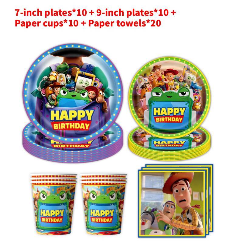 Conjunto de Artigos de Festa Toy Story Com Pratos de Papel e Faixa Para Celebração de Aniversário de Crianças