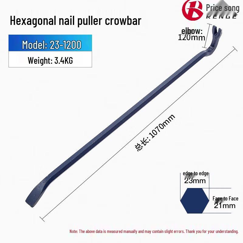Heavy-Duty Hexagonal Pry Bar with Nail Puller 23x1200mm