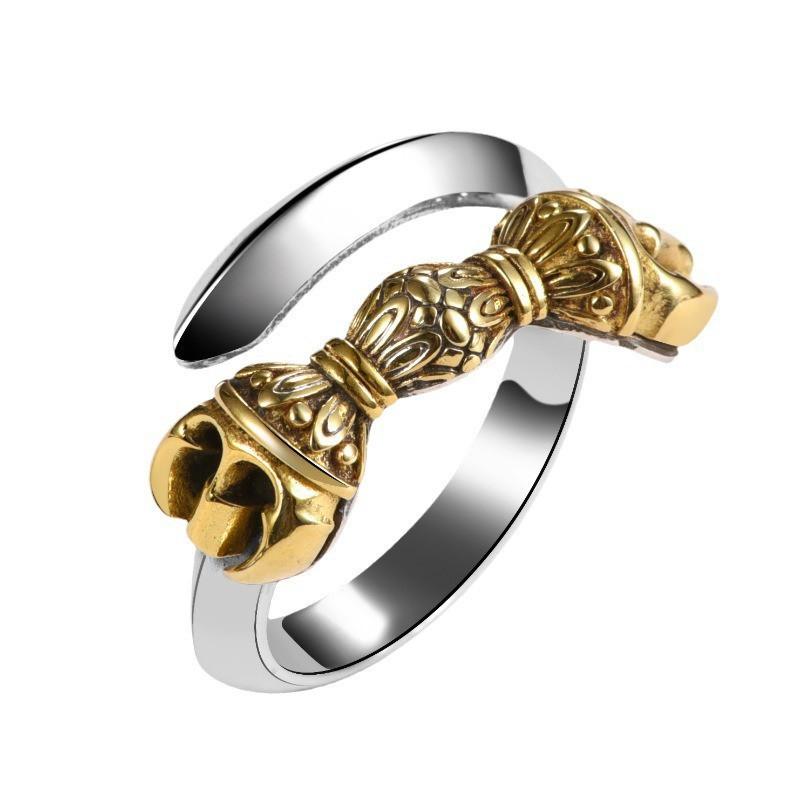 Adjustable Open Ring Men Women Vintage Geometric Plated Finger With Vajra Motif Retro Ethnic Style