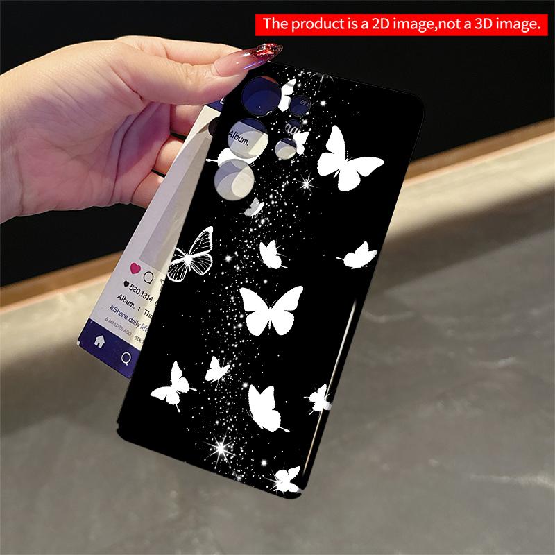 2DFlat Samsung Phone Case White Butterflies and Sparkles On Black Background Applicable To Galaxy S22 S23 S24 S25ULTRA S26 A12 A13 A14 A15 A16