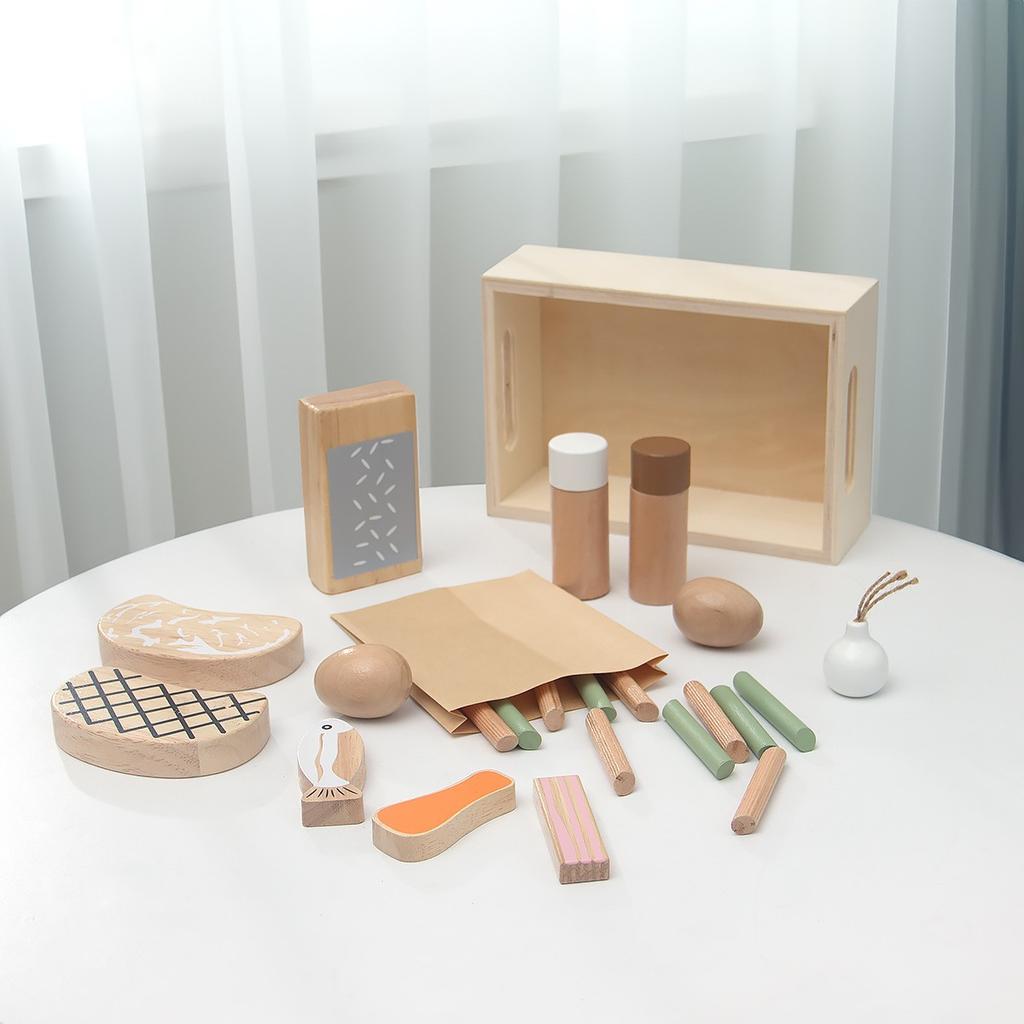 Children's Wooden Simulation Kitchen Afternoon Tea Pastry Dessert Cutchery Set Play House Solid Wood Teapot Cup Toy