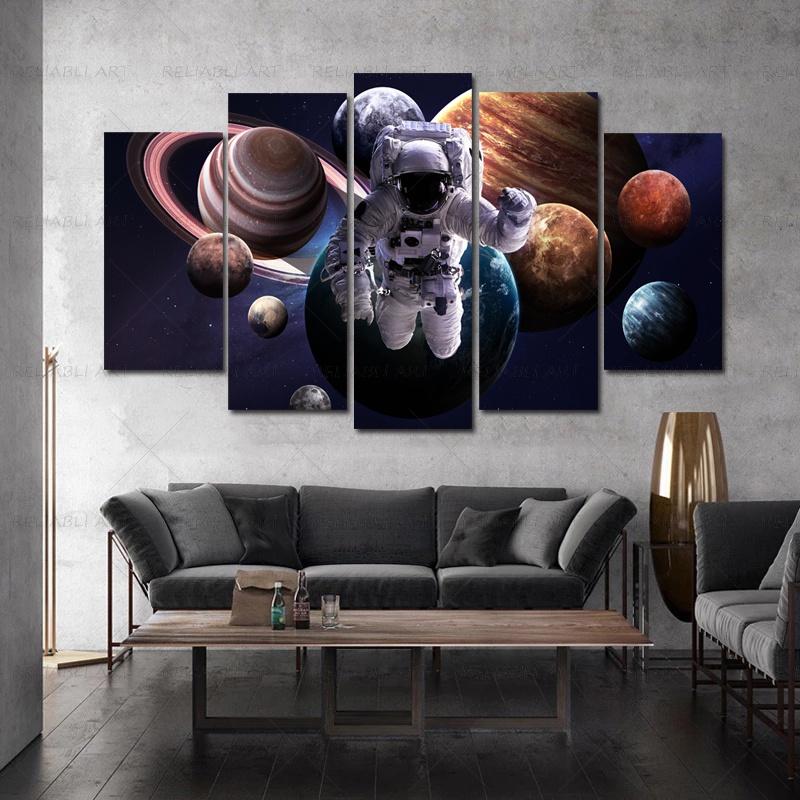 5 Panels Rocket Space Astronaut Canvas Painting Prints Modern Home Decor Universe Galaxy Poster Wall Art Picture For Living Room