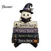Fall Fireplace Decorations Halloween Reading Ghost Figurine, Wooden Desktop Ornaments, Vintage Spooky Shelf Accents Statue with Stand for Home
