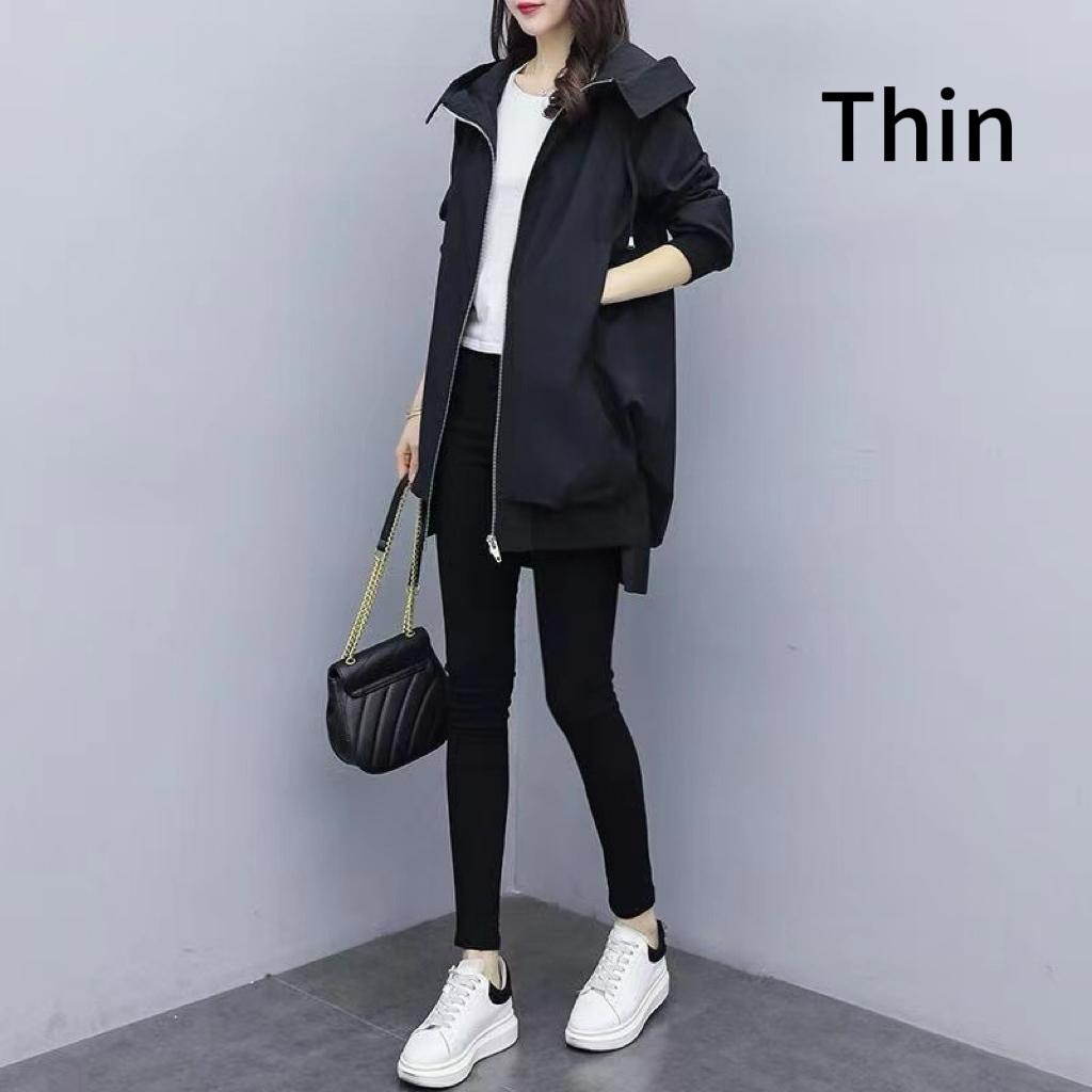 

Женские свободные куртки-тренчи с капюшоном, на молнии, с длинным рукавом, с карманами, однотонные, для офиса, для женщин, сращивание, верхняя одежда для отдыха, весна XS