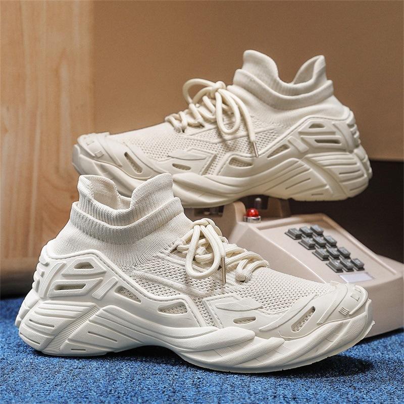 Herrenschuhe Sommer Casual Fly-Woven Schuhe Herren Mesh Sports Trendy Schuhe Student Jugend Höhe-erhöhende Socken Schuhe Herren