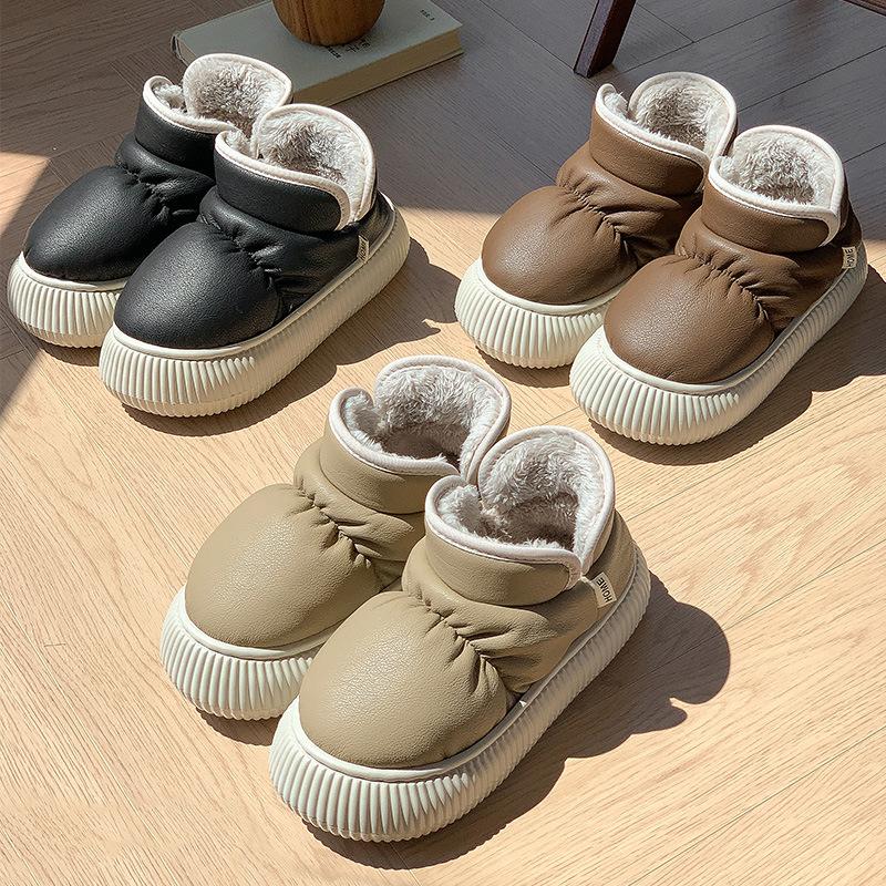 New high-grade waterproof PU versatile cotton shoes winter velvet warm thick sole heightening non-slip all-inclusive heels