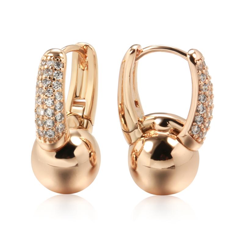 

New Glossy Ball Dangle Earrings For Women Rose Gold Hang Ear Clip Natural Zircon Earrings Elegant Fine Daily Jewelry