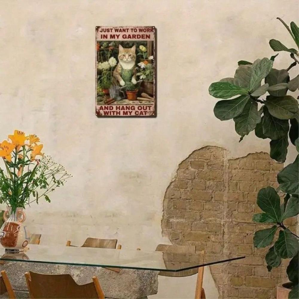 Metal Poster Wall Art Vintage Home Decor Funny Cat Gift Gardener