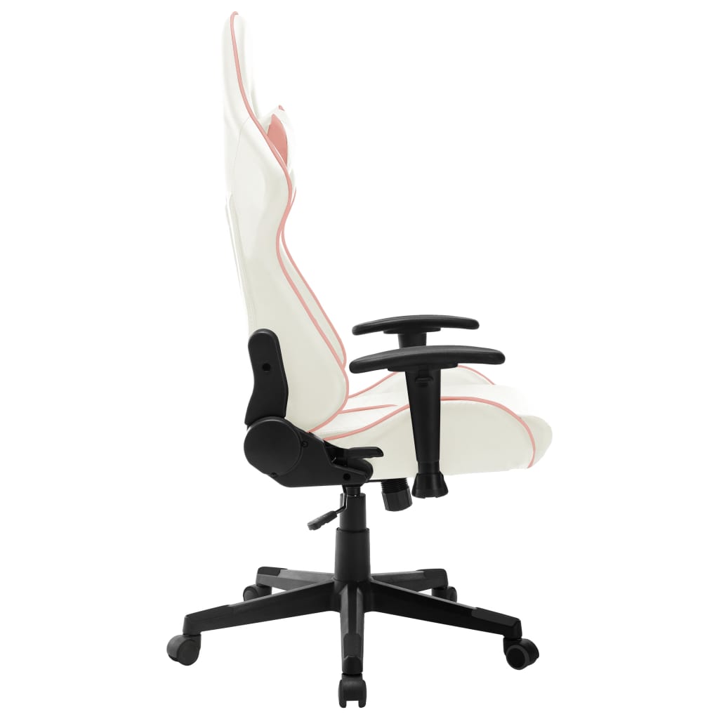 Gaming Chair In White and Pink Artificial Leather
